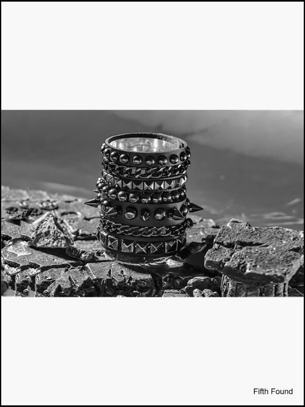 3 Pcs Punk Gothic Leather Bracelets Set Cuff Chain Rivet Spikes for Men Women
